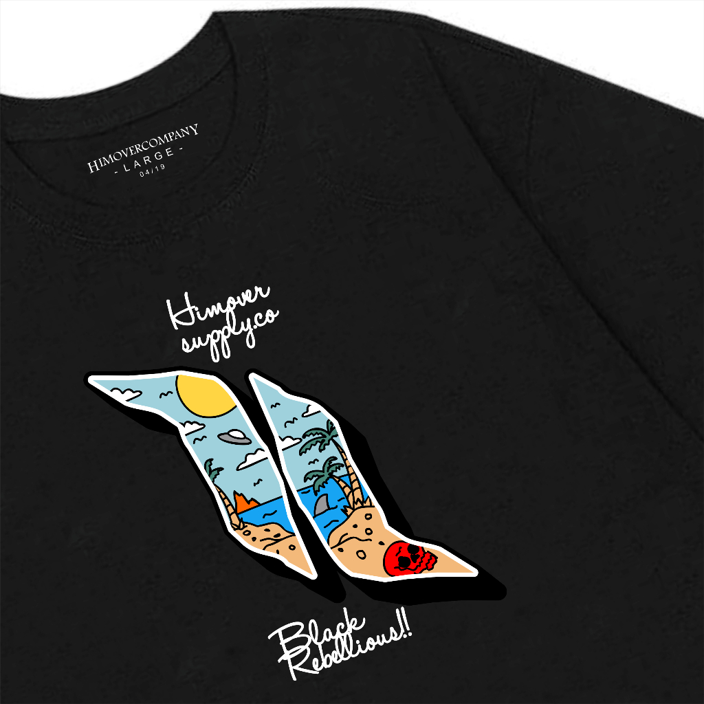 Himover.Co Kaos Distro Pria Lengan Pendek LOGSBEACH Hitam Cotton Combat Soft 24s